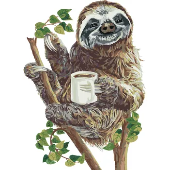 ZUTY Malování podle čísel - LENOCHOD A KÁVA (HOLLY SIMENTAL) Rozměr: 40x50 cm, Rámování: bez rámu a bez vypnutí plátna