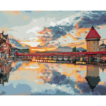 ZUTY Malování podle čísel - ZÁPAD SLUNCE V HISTORICKÉM CENTRU LUCERNU Rozměr: 40x50 cm, Rámování: bez rámu a bez vypnutí plátna