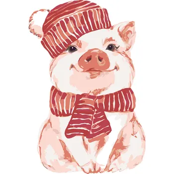 ZUTY Malování podle čísel - PRASE S ČERVENOU ŠÁLOU A ČEPICÍ Rozměr: 80x100 cm, Rámování: bez rámu a bez vypnutí plátna