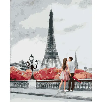 ZUTY Malování podle čísel - MLADÝ PÁR A EIFFELOVA VĚŽ Rozměr: 40x50 cm, Rámování: bez rámu a bez vypnutí plátna