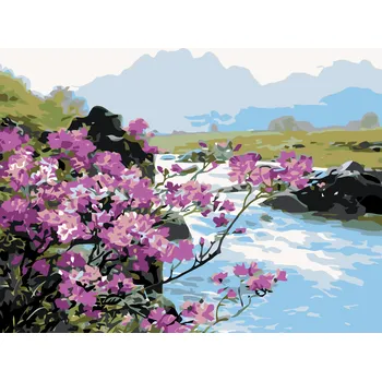 ZUTY Malování podle čísel - ROZKVETLÉ KVĚTINY U ŘEKY Rozměr: 40x50 cm, Rámování: vypnuté plátno na rám