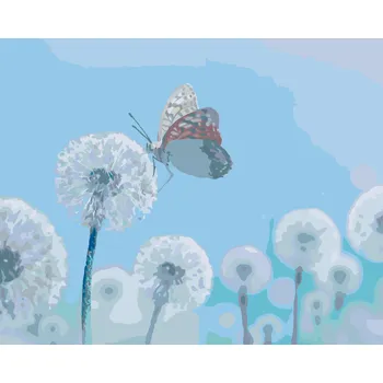 ZUTY Malování podle čísel - BÍLÉ PAMPELIŠKY S MOTÝLEM Rozměr: 40x50 cm, Rámování: bez rámu a bez vypnutí plátna