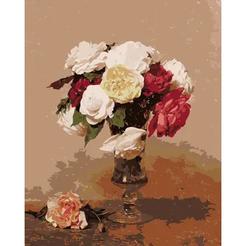 ZUTY Malování podle čísel - VÁZA S RŮŽEMI (HENRI FANTIN-LATOUR) Rozměr: 40x50 cm, Rámování: bez rámu a bez vypnutí plátna
