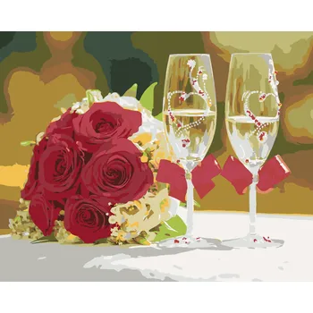 ZUTY Malování podle čísel - DVĚ SKLENIČKY A RŮŽE Rozměr: 80x100 cm, Rámování: bez rámu a bez vypnutí plátna