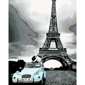 ZUTY Malování podle čísel - EIFFELOVKA S MODRÝM AUTEM Rozměr: 40x50 cm, Rámování: bez rámu a bez vypnutí plátna