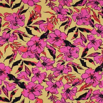 Úplet B0068 hořčicový, růžové květy, š.170