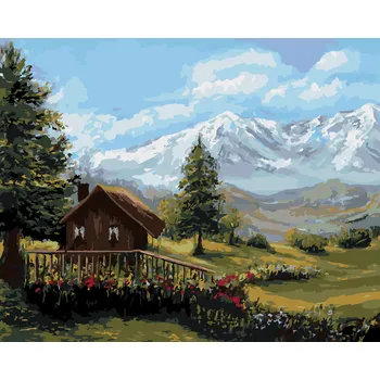 ZUTY Malování podle čísel - CHATA V HORSKÉ KRAJINĚ Rozměr: 40x50 cm, Rámování: bez rámu a bez vypnutí plátna