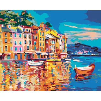 ZUTY Malování podle čísel - LODĚ NA MOŘI U PŘÍSTAVU Rozměr: 40x50 cm, Rámování: bez rámu a bez vypnutí plátna