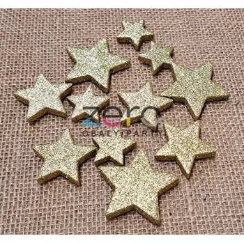 Hvězda plná pr. 3,5-5,5 cm (24 ks) - zlatá s glitry