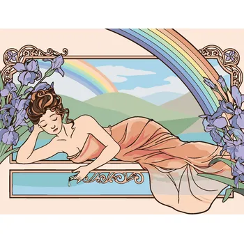 Hračka ZUTY Malování podle čísel - REPRODUKCE ŽENA A FIALKY (ALFONS MUCHA) Rozměr: 40x50 cm, Rámování: bez rámu a bez vypnutí plátna