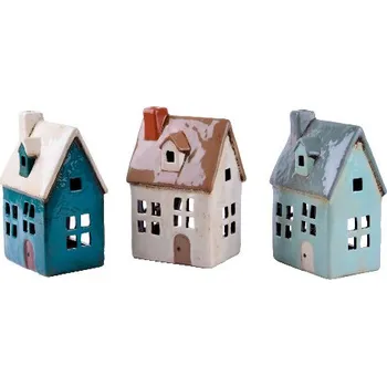 Svícen Ego Dekor Keramický domeček na čajovou svíčku SAYULITA bílá krém./sv.modrá/modrá, 12x17x8cm|MyScandi - světlá modrá (pomněnková)