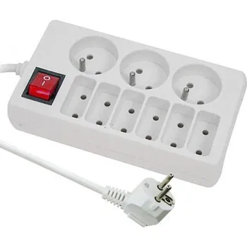 Prodlužovací přívod 5m-3x 3pól+6x 2pól.+vypínač