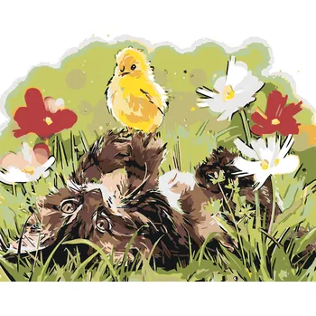 Hračka ZUTY Malování podle čísel - KOTĚ A KUŘÁTKO Rozměr: 40x50 cm, Rámování: vypnuté plátno na rám