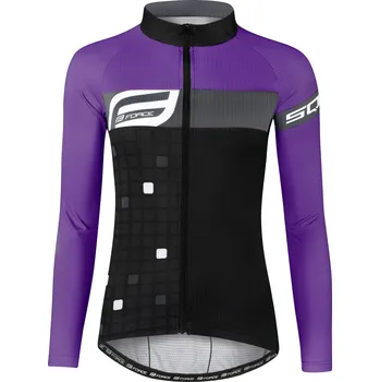 cyklistický dres Dres FORCE SQUARE LADY dlouhý rukáv, černo-fialový L Velikost: S