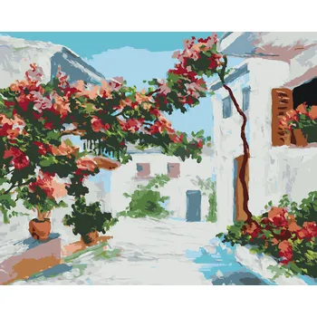 ZUTY Malování podle čísel - ŘECKÉ DOMY BLÍZKO MOŘE Rozměr: 40x50 cm, Rámování: bez rámu a bez vypnutí plátna