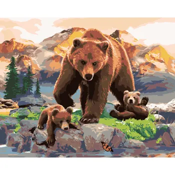 Hračka ZUTY Malování podle čísel - MEDVĚDICE A MLÁĎATA U POTŮČKU (HOWARD ROBINSON) Rozměr: 40x50 cm, Rámování: bez rámu a bez vypnutí plátna