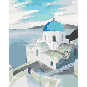 ZUTY Malování podle čísel - KOSTEL S MODROU KOPULÍ NA SANTORINI Rozměr: 40x50 cm, Rámování: bez rámu a bez vypnutí plátna