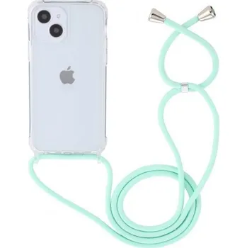 Pouzdro na mobilní telefon Transparentní kryt se šňůrkou pro iPhone 15 Plus - tyrkysový