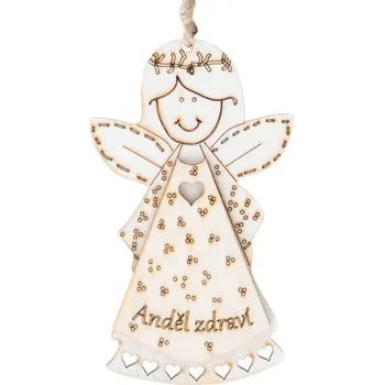 Vánoce Dřevěná dekorace, závěsná, ANDĚL ZDRAVÍ, 13cm, 1ks