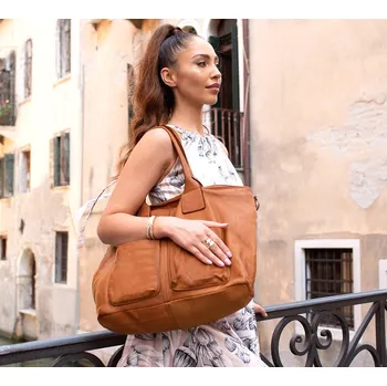 Kabelka Dámská kožená shopper bag kabelka Mazzini M169 camel