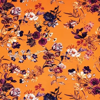 Úplet B0065 oranžový, barevné květiny, š.170