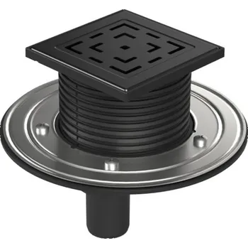 Odvodňovací žlab Podlahová vpusť spodní černá D40, nerez příruba, mřížka LABYRINTH černá