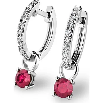 Náušnice Dámské náušnice bílé zlato 585/1000 přírodní diamant 0.30 ct G/SI briliantové kruhy s rubíny 10863-B-DIA-RUB
