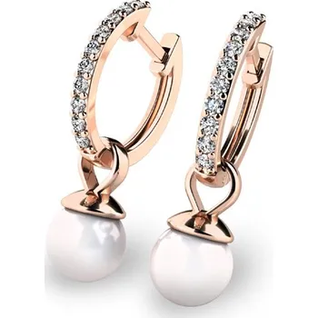 Náušnice Dámské náušnice růžové zlato 585/1000 přírodní diamant 0.300 ct briliantové kruhy s perlami 10863-CV-DIA-FW