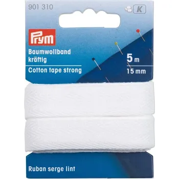 PRYM Bavlněná stuha, pevná, 5 m x 15 mm, bílá, karta