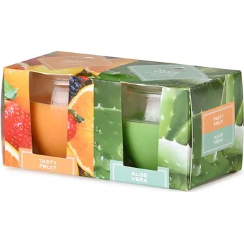 Svíčka Emocio Sklo 65x63 mm 2 ks v krabičce Tasty Fruit & Aloe Vera, vonná svíčka