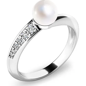 Prsten Dámský prsten přírodní diamant 0.158 ct bílá perla a brilianty 140011-B-FW-DIA velikost 52