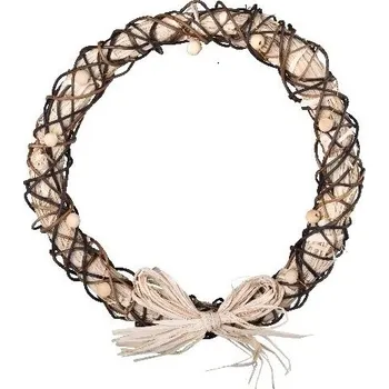 Věnec Věnec přírodní 300 mm se zlatým dekorem a dřevěnými korálky