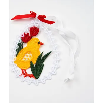 Velikonoční dekorace velikonoční závěsná dekorace XII - velikonoční kuřátko - vyšívaná krajka