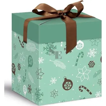 Dárková krabička Dárková krabička vánoční 12x12x15cm zelená s hnědou mašličkou 5370600