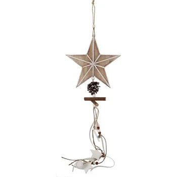 Vánoční dekorace Závěs dřevo 200x200mm hvězda, přírodní , bílá