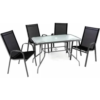 Zahradní sestava Levný set kovového nábytku na terasu / balkon pro 4 osoby, židle + skleněný stůl