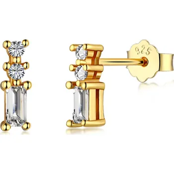 Náušnice Jemné pozlacené stříbrné náušnice s dvěma menšími a jedním hlavním zirkonem - Meucci SYE077