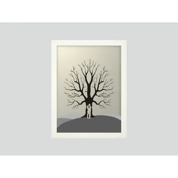 Svatební dekorace Svatební strom 6 v bílém rámu 33 x 43 cm
