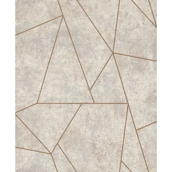 Tapeta York Šedo-béžovo-zlatá geometrická vliesová tapeta na zeď, NW3504, Modern Metals, York, velikost 0,53 x 10,05 m