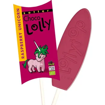 Čokoládová tyčinka Zotter Bio čokoládové lízátko Malinový jednorožec, 20 g