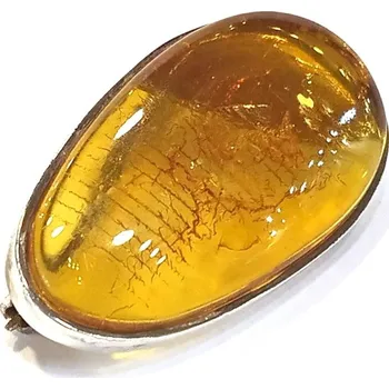 Brož stříbrná brož s jantarem ABE60