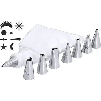 Dávkovač pásky Sada 7 mini dekoračních koncovek z nerezové oceli + zdobící sáček | CONTACTO, 1713/008