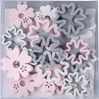 Dekorace dřevo Kytky přírodní bílá růžová šedá 35 x 35 / 27 x 27 mm