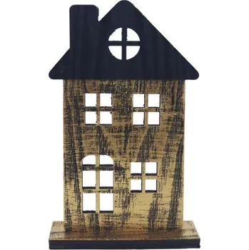Vánoční dekorace Domeček 17cm, dřevo, zlatá, černá