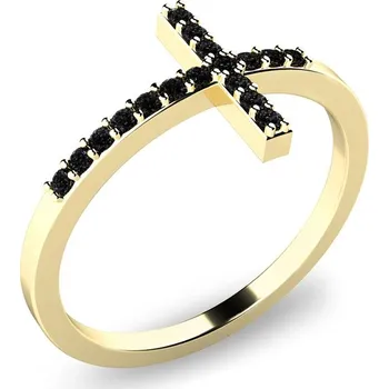 Prsten Dámský prsten přírodní diamant 0.102 ct kříž s černé brilianty žluté zlato 140015ZL-DIA-Black velikost 58