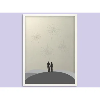 Svatební dekorace Svatební ohňostroj hostů v bílém rámu 53 x 73 cm