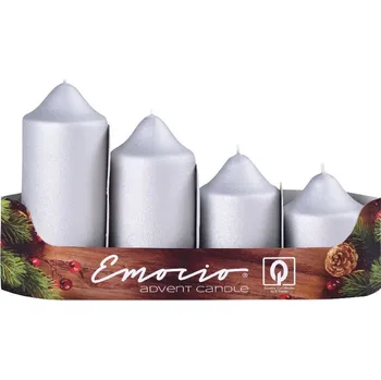 Svíčka Emocio adventní stupně 4ks prům.50mm exclusive mat. stříbrné svíčky