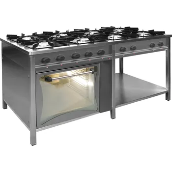Sporák Plynový gastronomický sporák 8-hořákový s plynovou troubou a policí, 1700x700x850 mm, 45,5 kW | EGAZ, TG-8740/PG-1