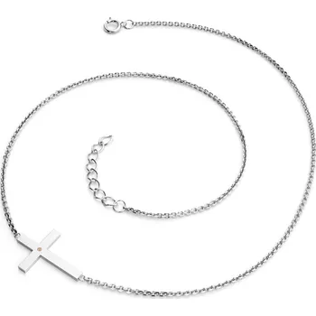 Náhrdelník Dámský náhrdelník bílé zlato 585/1000 přírodní diamant 0.006 ct křížem a Champagne 10947-NH01-B-Champ délka 45 cm