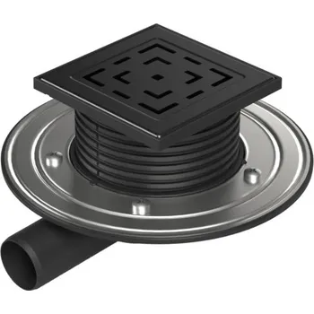 Odvodňovací žlab Podlahová vpusť boční černá D40, nerez příruba, mřížka LABYRINTH černá